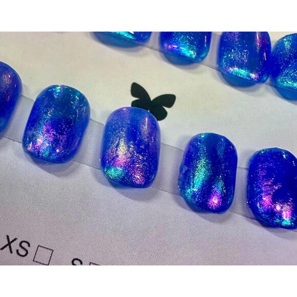 Handmade IRIDESCENT INDIGO Nail Set Size Medium - Picture 1 of 7